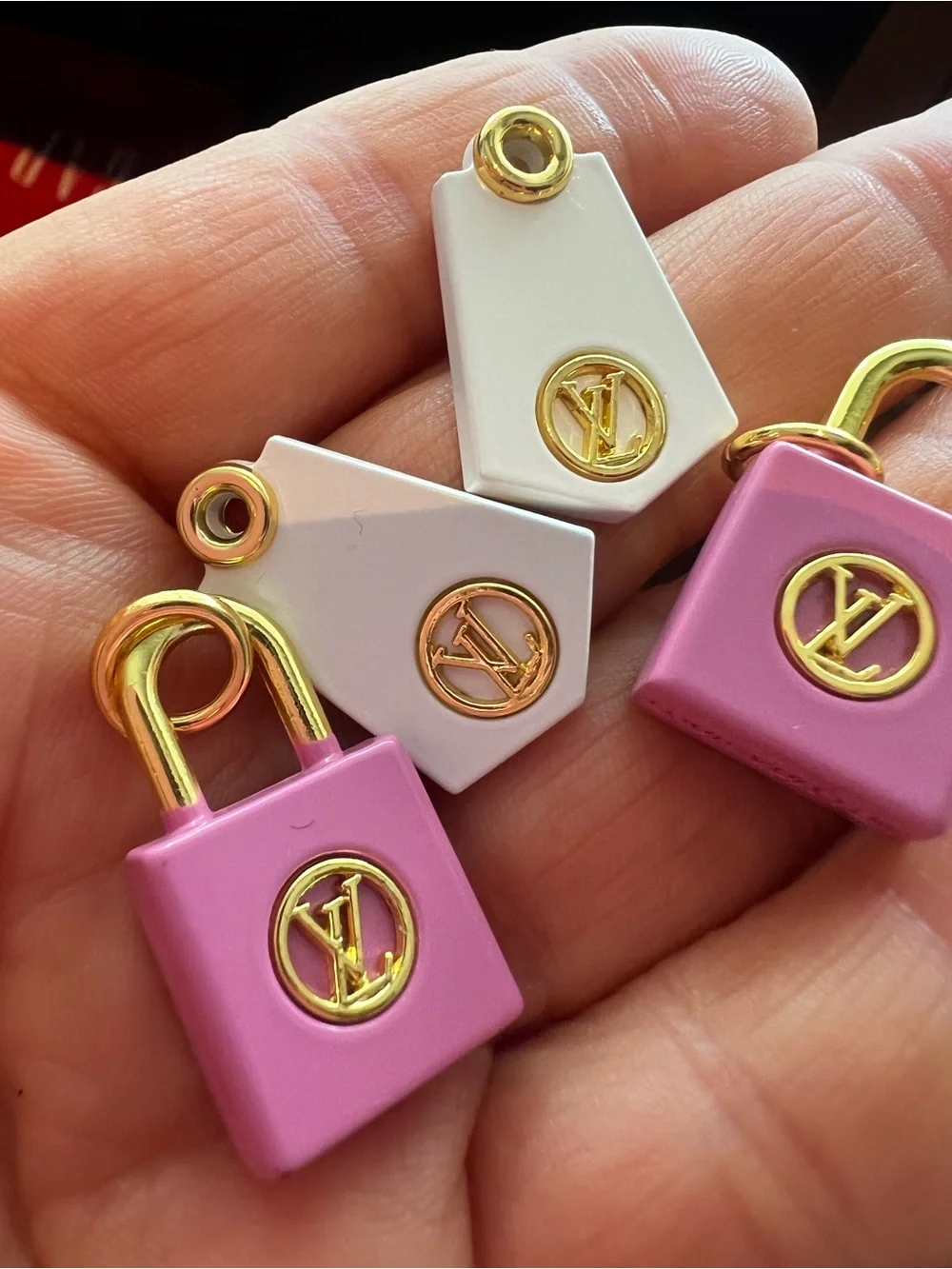 Pink and White Unbranded lock & Tag Charms - Gold Accentset of 4 bundle